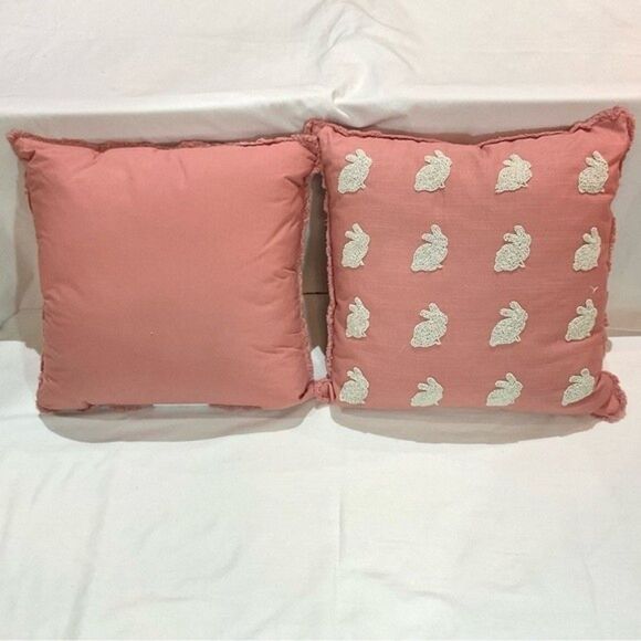 Pink Beaded Bunny Pillows Easter Set of 2 Rabbits Threshold Farmhouse NEW - Picture 3 of 3